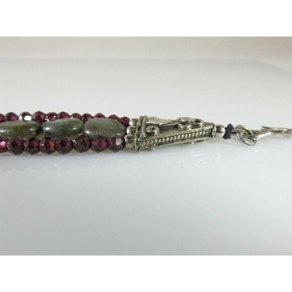 Garnet and Polished Labradorite Beaded Bracelet Vintage Sterling Silver Faceted - Picture 8 of 12
